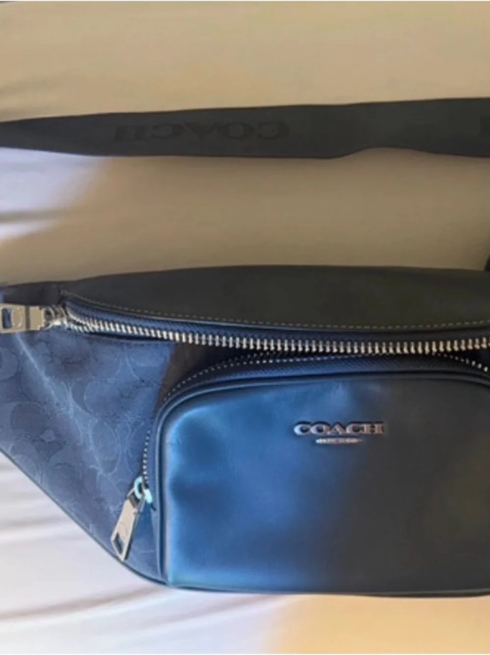 Coach Small Racer Blue & Gray Signature Monogram Crossbody Belt Bag